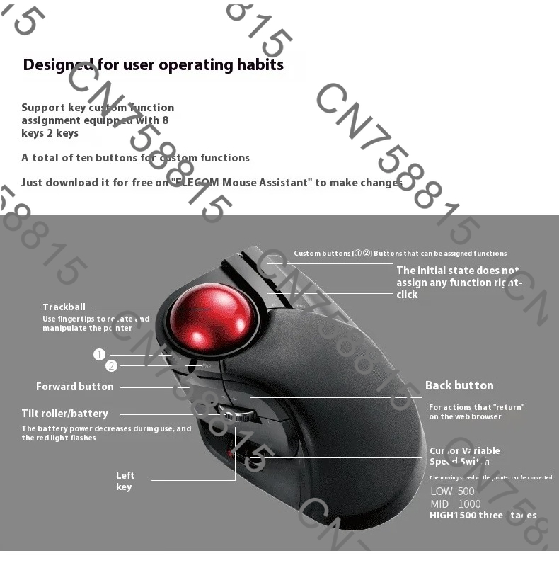 Ergonomic Mouse Vertical - AutoCAD用カスタム設定、2.4G 10個のプログラム可能なボタン、ELECOM人間工学に基づいた垂直ワイヤレスマウストラックボールマウス用