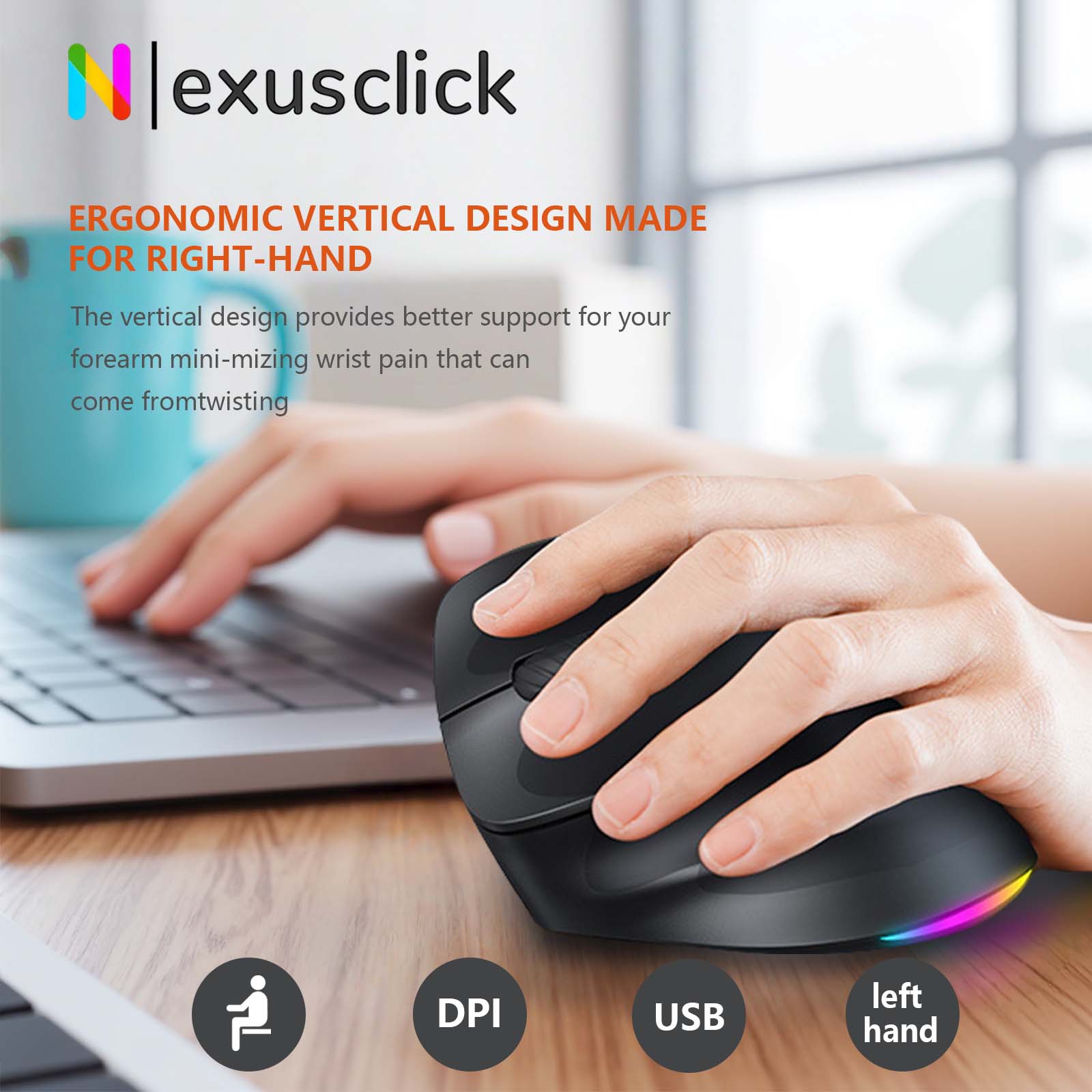 Ergonomic Mouse Vertical - オリジナルMeetion BTM010 左利き用垂直エルゴノミクスワイヤレスマウス 充電式RGBバックライトゲーミングマウス 疲労軽減オフィス用