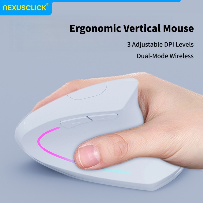 Ergonomic Mouse Vertical - NexusClick 垂直人間工学に基づいたワイヤレスマウス、Bluetooth 2.4G デュアルモード充電式/単三電池、ミュートボタン RGB ライトオフィスマウス