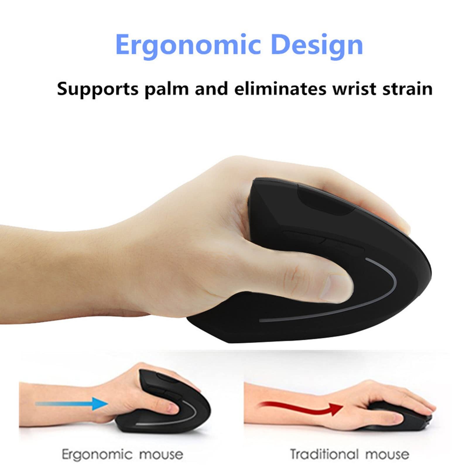Ergonomic Mouse Vertical - 左手用有線ワイヤレス垂直マウス人間工学に基づいた充電式1600DPIオフィスマウスRGB付きラップトップデスクトップに最適