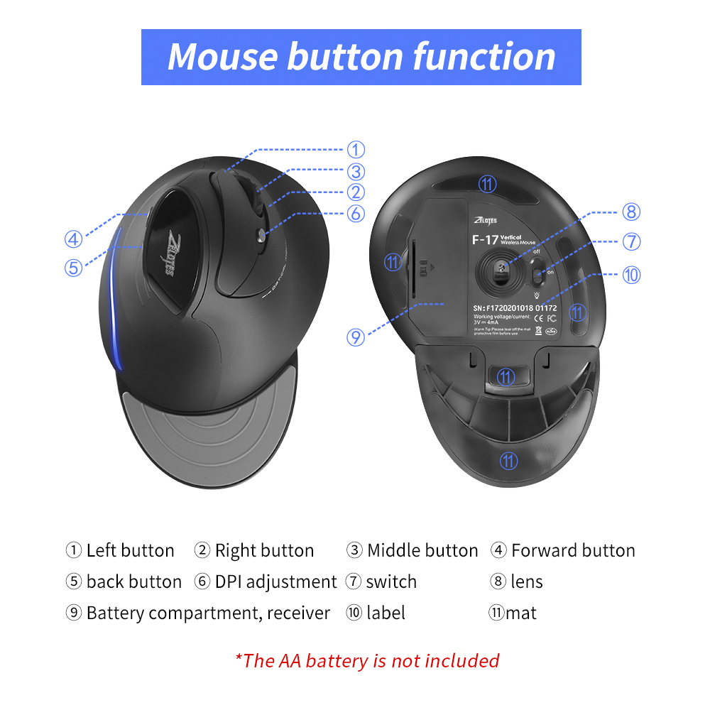 ZELOTES F-17 6キー人間工学に基づいた光学式マウ - Ergonomic Mouse Vertical のレビューと価格