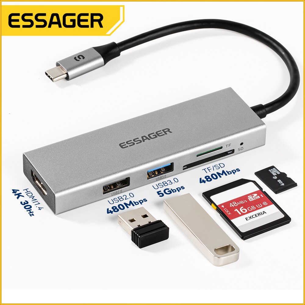 Essager 5 in 1 USB cハブHDMI-4Kド - Docking Station Usb C のレビューと価格