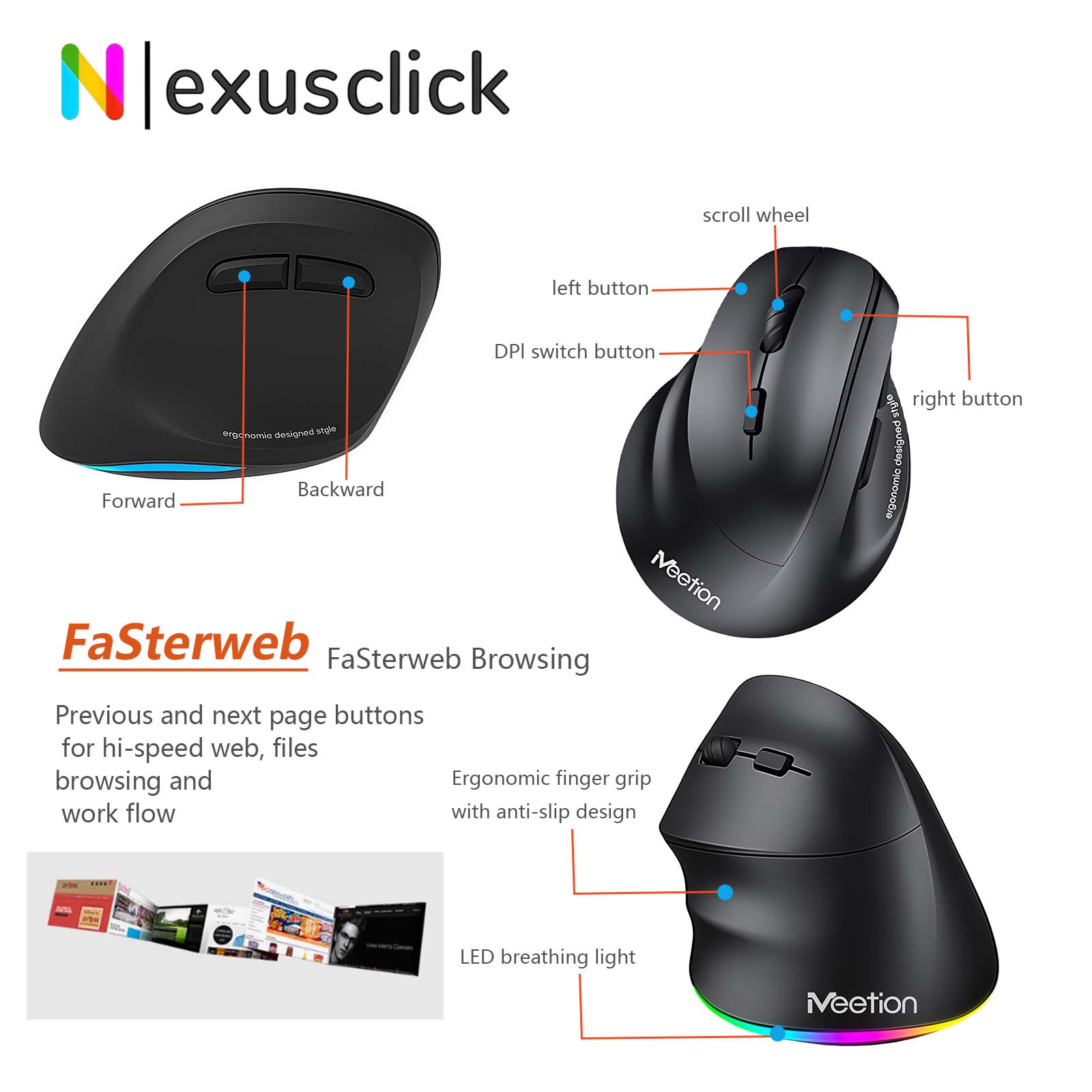 オリジナルMeetion BTM010 左利き用垂直エルゴノ - Ergonomic Mouse Vertical のレビューと価格