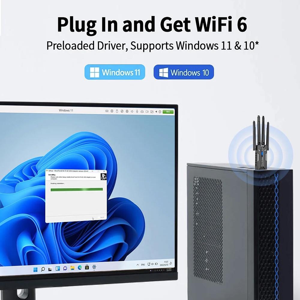 WiFi 6 USB 3.0アダプター 1800Mbps デ - Gigabit Network Card のレビューと価格
